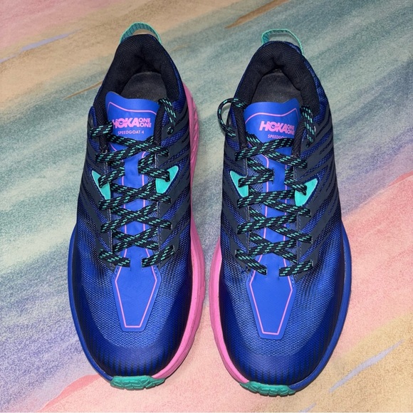 Hoka One Womens Speedgoat 4 Trail Running Shoes Size 10.5 Blue Pink 1106527 - Picture 6 of 11